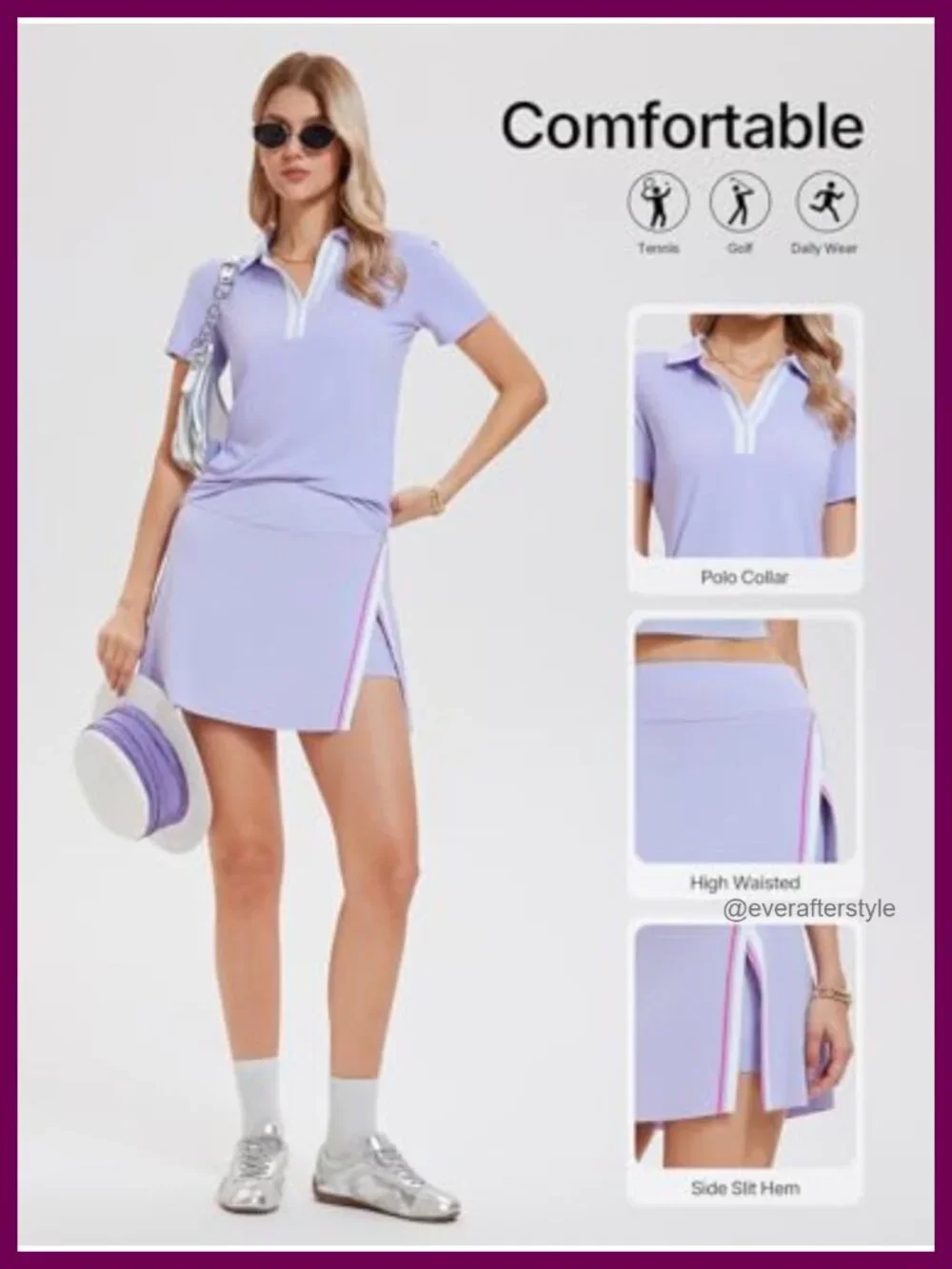 2 Piece Tennis Skirt Set with V-Neck Polo & High Waisted Colorblock Skort for